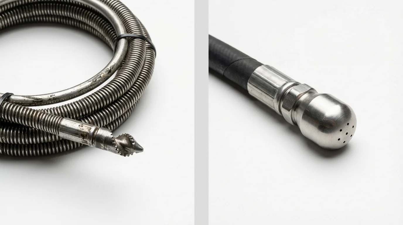 Drain snake cable and hydro jetting nozzle used for drain cleaning in Advance, NC