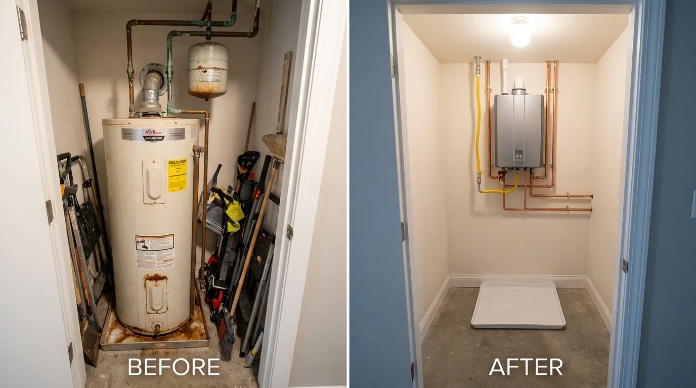 Tank water heater versus wall-mounted tankless unit comparison for Advance, NC homeowners