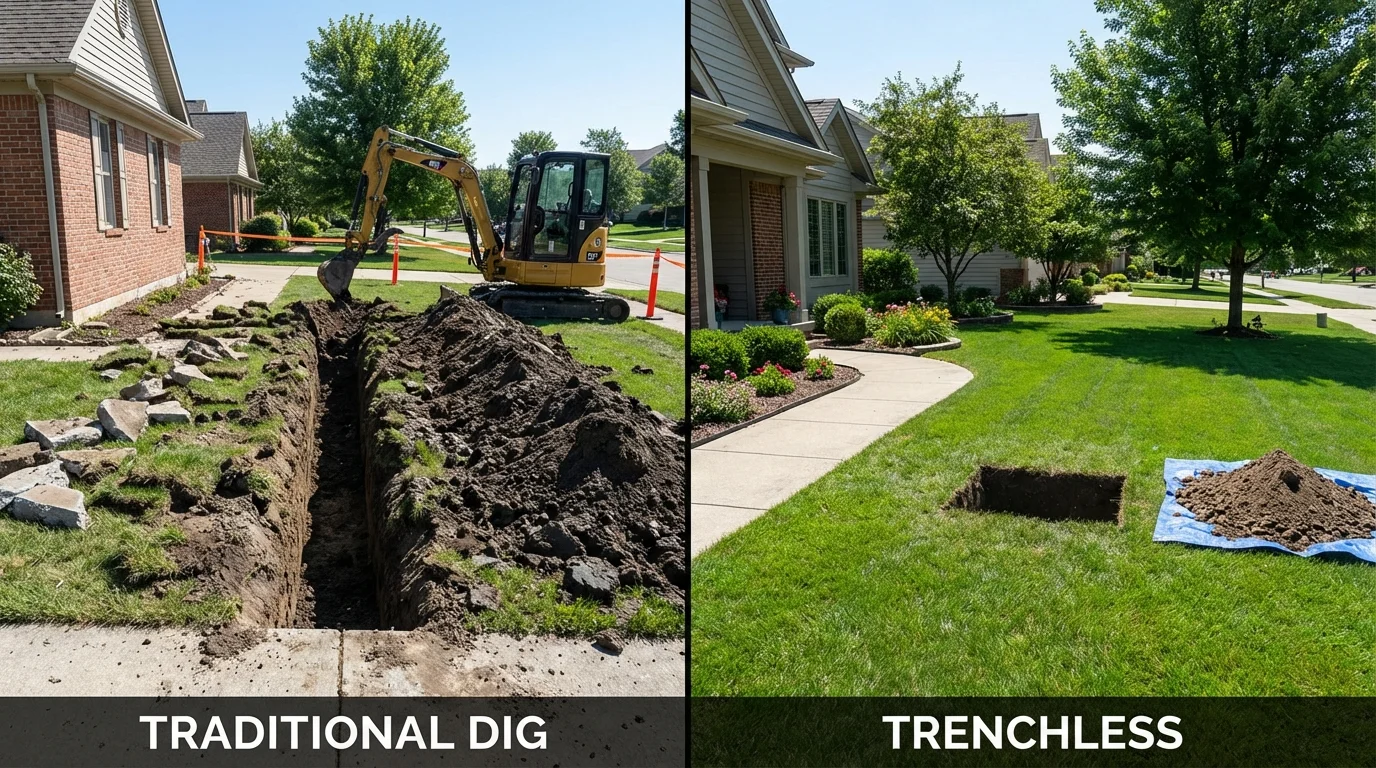 Trenchless sewer repair with minimal yard damage versus traditional excavation in Advance, NC